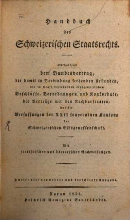 Handbuch des Schweizerischen Staatsrechtes