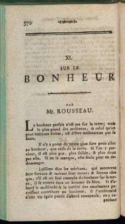 XI. Sur le Bonheur.