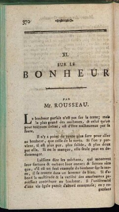 XI. Sur le Bonheur.