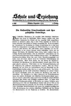 Die Nassauische Simultanschule und ihre gesetzliche Unterlage