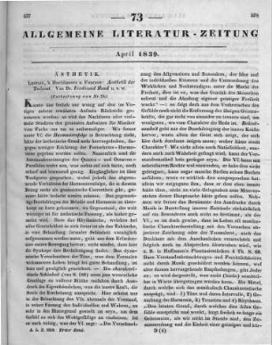 Hand, F. G.: Aesthetik der Tonkunst. T. 1. Leipzig: Hochhausen & Fournes 1837 (Fortsetzung von Nr. 72.)