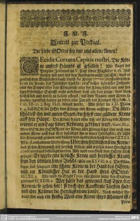 Leichenpredigt : Christliche Leichpredigt. Antritt zur Predigt. Textus. Erklärung
