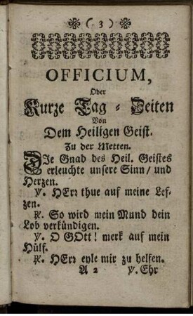 Officium Oder Kurze Tag-Zeiten Von Dem Heiligen Geist.