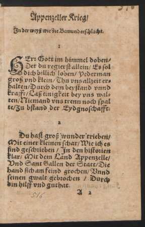 Appenzeller Krieg/ Jn der weyß wie die Bemunderschlacht.
