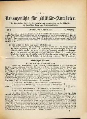 Vakanzenliste für Militär-Anwärter. 10. 1895