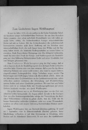 Zum Gedächtnis Eugen Wohlhaupters