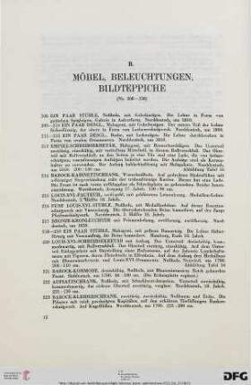 B. Möbel, Beleuchtungen, Bildteppiche (Nr. 208-358)