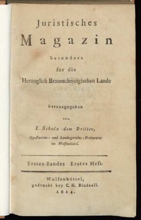01: Juristisches Magazin besonders für die Herzoglich Braunschweigischen Lande