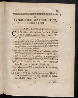 IV. Symbolici, Catechetici, Dogmatici.