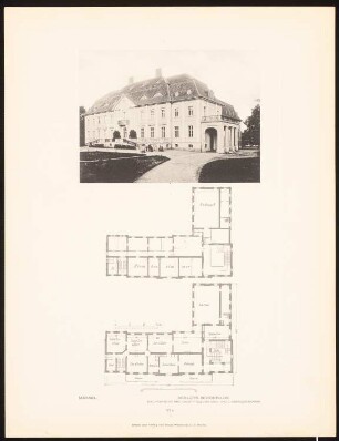 Schloss Schönrade: Hauptansicht und Grundrisse des Schlosses (aus: Alfred Messel, 1912)