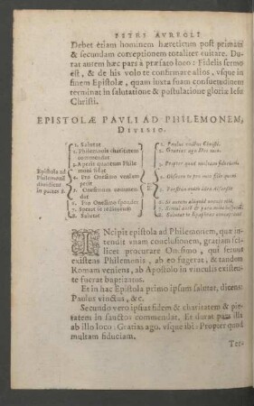 Epistolae Pauli Ad Philemonem, Divisio.