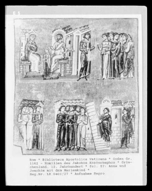 Codex Gr. 1162 - Homilien des Jakobos Kokinobaphos — Anna und Joachim mit dem Marienkind, Folio fol. 57