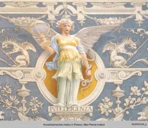 Ausmalung des Treppenhauses im Palazzo Grifoni Budini Gattai : Weibliche Allegorien mit den Wappen der Familie Budini Gattai