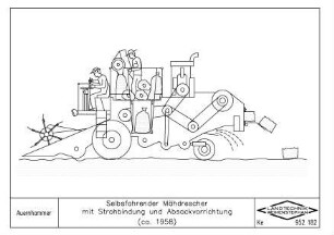 Selbstfahrender Mähdrescher mit Strohbindung und Absackvorrichtung (ca. 1958)