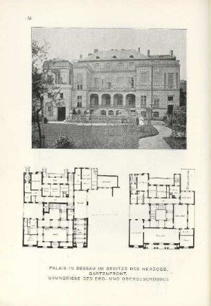Palais in Dessau. Grundrisse des Erd- und Obergeschosses