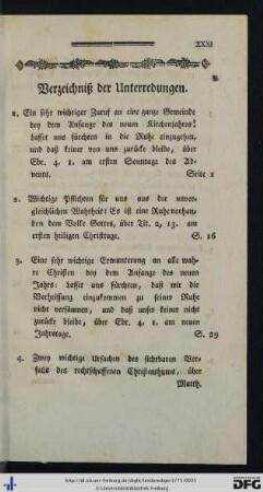 Verzeichniß der Unterredungen.