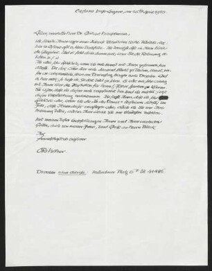 Brief von Otto Hettner an Gerhart Hauptmann
