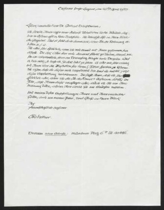 Brief von Otto Hettner an Gerhart Hauptmann