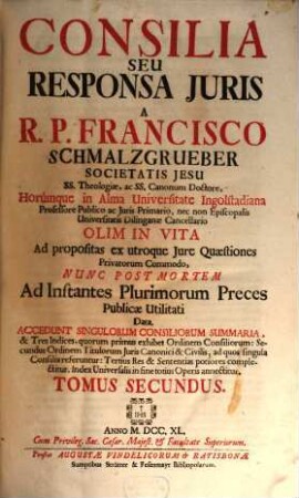 Consilia Seu Responsa Juris, Tomus Secundus