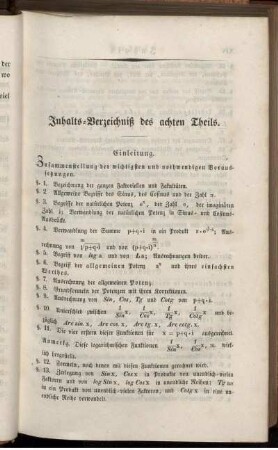 Inhalts-Verzeichnis des achten Theils.