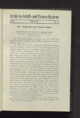 Über Vergiftungen durch Bunkerbrandgase.