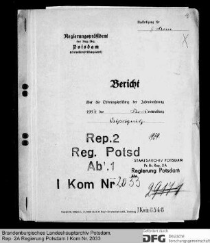 Bericht über die Ordnungsprüfung der Jahresrechnung 1937 der Kreisverwaltung Ostprignitz