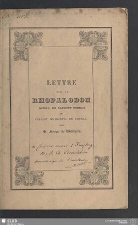 Lettre A Monsieur Rodérick Impey Murchison, Esq. ... Sur Le Rhopalodon, Genre De Saurien Fossile : Du Versant Occidental De L'Oural