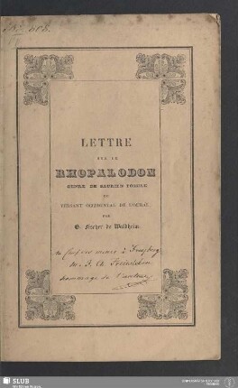 Lettre A Monsieur Rodérick Impey Murchison, Esq. ... Sur Le Rhopalodon, Genre De Saurien Fossile : Du Versant Occidental De L'Oural