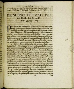 Disputatio Theologica Festivalis, De Principio Formali Primi Festi Paschalis, Ex Gen. III.