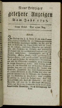 66tes Stück. Den 18ten Aug.