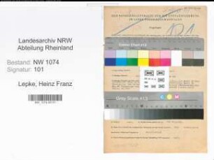 Entnazifizierung Heinz Franz Lepke , geb. 16.08.1911 (Lehrer)