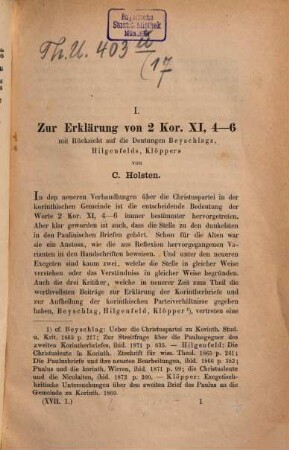 Zeitschrift für wissenschaftliche Theologie. 17. 1874