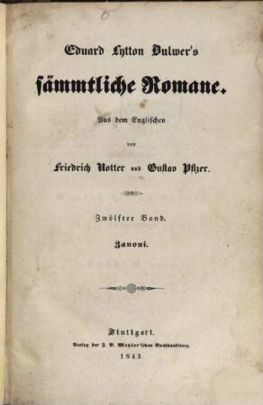 Eduard Lytton Bulwer's sämmtliche Romane, 12. Zanoni