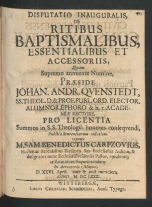 Disputatio Inauguralis, De Ritibus Baptismalibus, Essentialibus Et Accessoriis