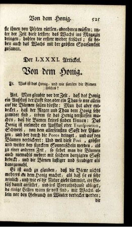 Der LXXXI. Artickel. Von dem Honig.