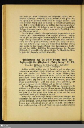 Erstürmung des La Viller Berges durch das Schützen-(Füsilier-) Regiment „Prinz Georg" Nr. 108