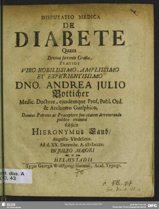 Disputatio Medica De Diabete