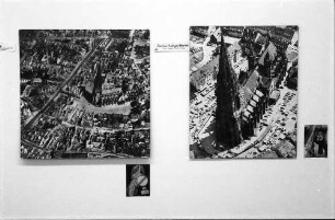 Freiburg: Schwarzes Kloster; Ausstellung: Freiburg, Luftbild, zerstörte Stadt, Luftbild Münster