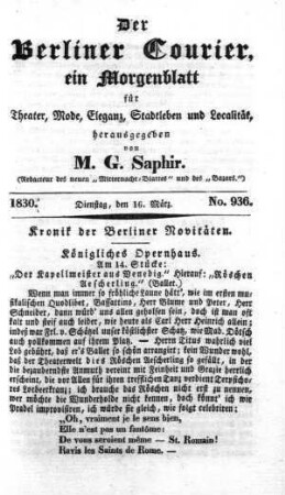 No. 936, Dienstag, den 16. März 1830
