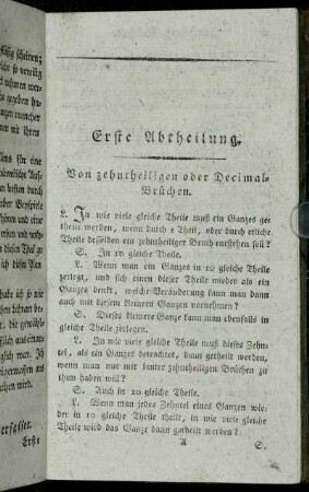 Von zehntheiligen oder Decimal-Brüchen.