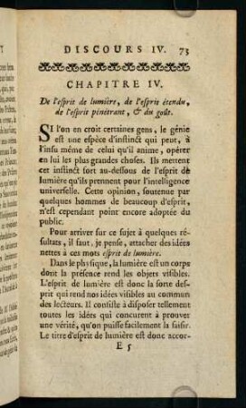 73-85, Chapitre V. (IV.) De l'esprit de lumière, de l'esprit ètendu, de l'esprit pènètrant, & du goût.