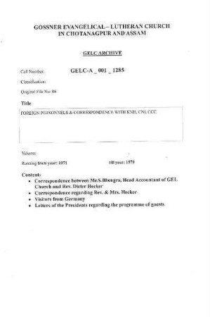 FOREIGN PERSONNELS & CORRESPONDENCE WITH KNH, CCC, CNI