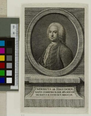 Fridericus Ab Hagedorn, Natus Hamburgi D. 23 Apr. 1708 Denatus D. 28 Oct. 1754