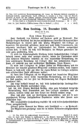 220. Vom Landtag. 10 December 1840.