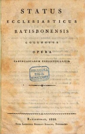 Status ecclesiasticus Ratisbonensis. 1820