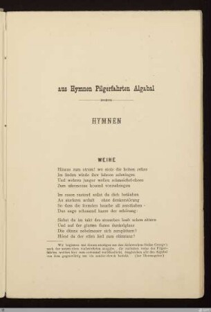 aus Hymnen Pilgerfahrten Algabal / Stefan George