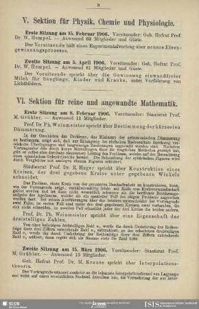 V. Sektion für Physik, Chemie und Physiologie