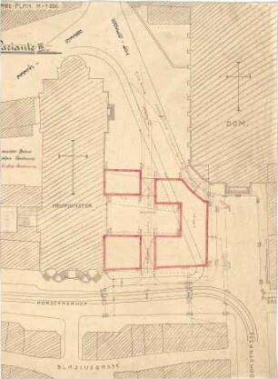 Fischer, Theodor; Würzburg, Münsterplatz; Sparkasse - Variante III. (Lageplan)