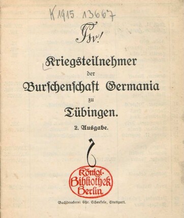 2.1915: Kriegsteilnehmer der Burschenschaft Germania zu Tübingen