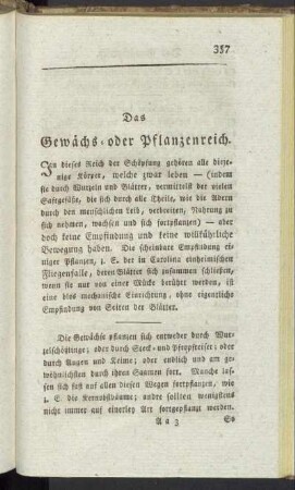Das Gewächs- oder Pflanzenreich.